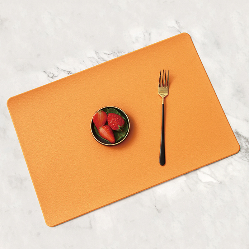 V888-ELOSUNG18328-202506191127-00 5 PCS Orange Nordic Style Leather Placemat - Anti-Slip, Heat-Resistant Table Mat 30cm x 45cm - Image 1