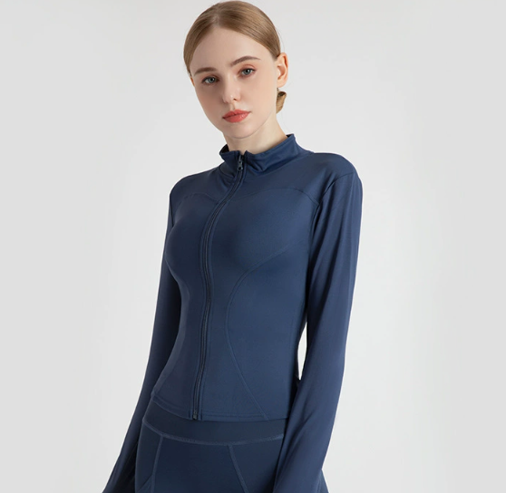 V888-ELOSUNG19006-224599-00 XXL Blue High-Stretch Slim Fit Yoga Jacket - Full Zip Workout Sports Jacket for Women - Image 1