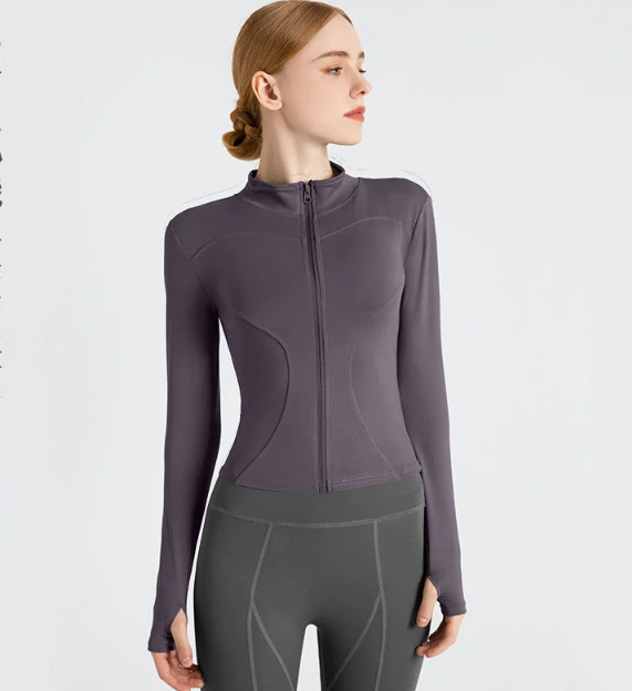 V888-ELOSUNG19022-224665-00 L Purple High-Stretch Slim Fit Yoga Jacket - Full Zip Workout Sports Jacket for Women - Image 1