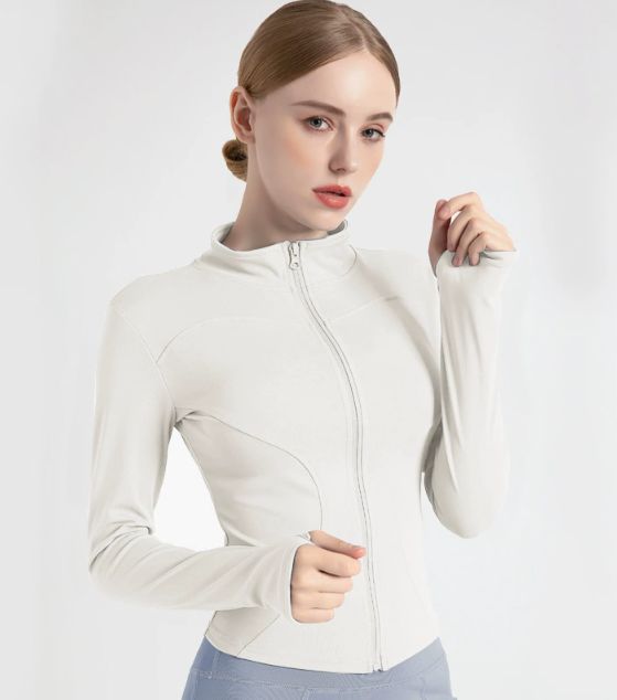 V888-ELOSUNG19029-224686-00 XL White High-Stretch Slim Fit Yoga Jacket - Full Zip Workout Sports Jacket for Women - Image 1