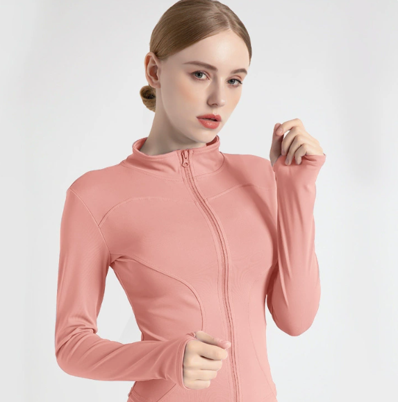V888-ELOSUNG19032-224695-00 S Pink High-Stretch Slim Fit Yoga Jacket - Full Zip Workout Sports Jacket for Women - Image 1