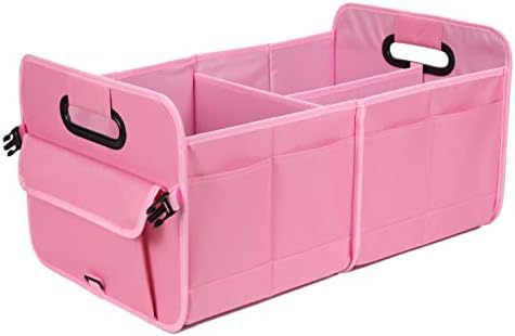 V888-ELOSUNG19153-226785-00 Pink Foldable Car Storage Organizer Basket - 55x32x32cm with Handles, Easy to Fold - Image 1