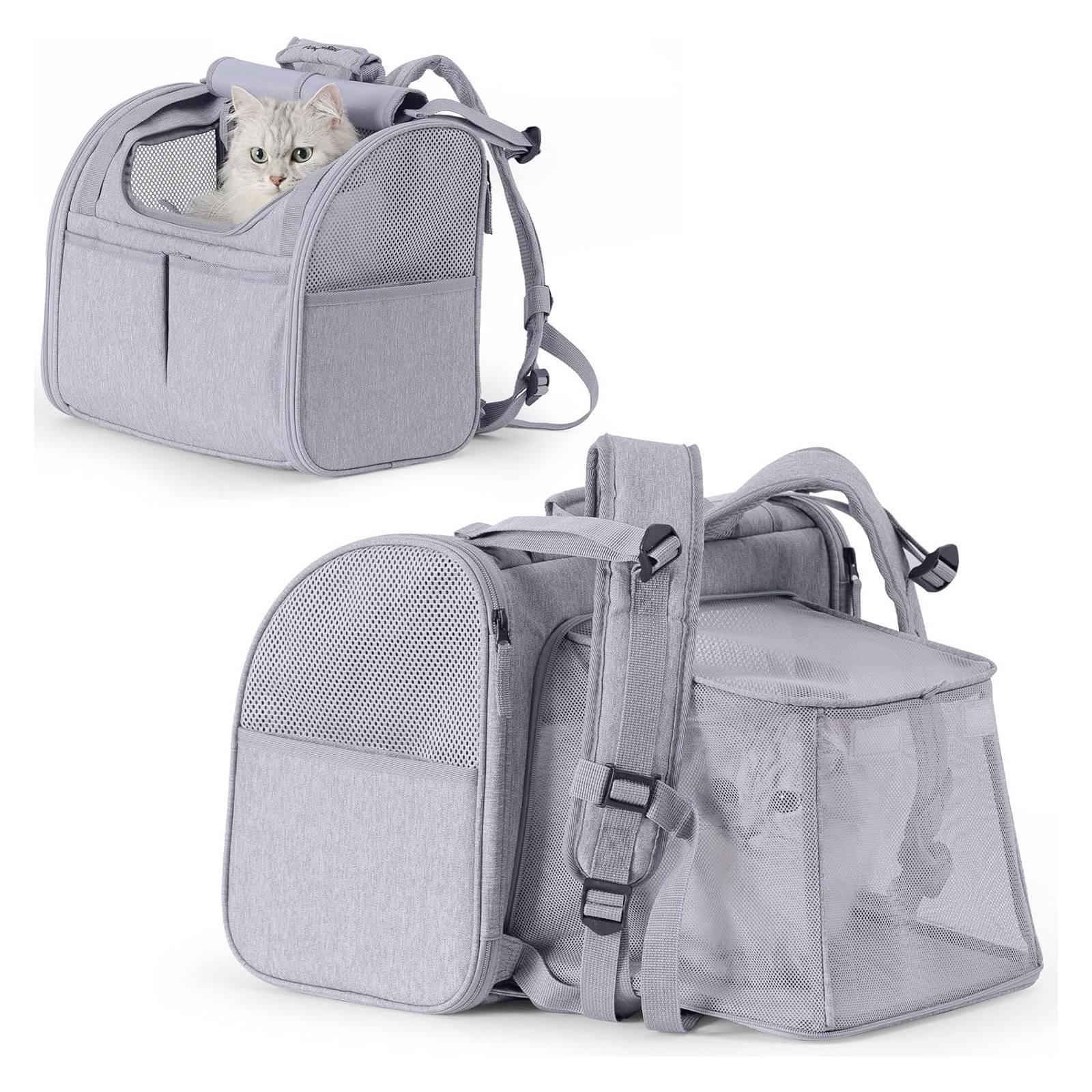 V888-ELOSUNG19177-227300-00 Grey Pet Carrier Backpack - Comfortable and Stylish for Cats and Small Dogs - Image 1