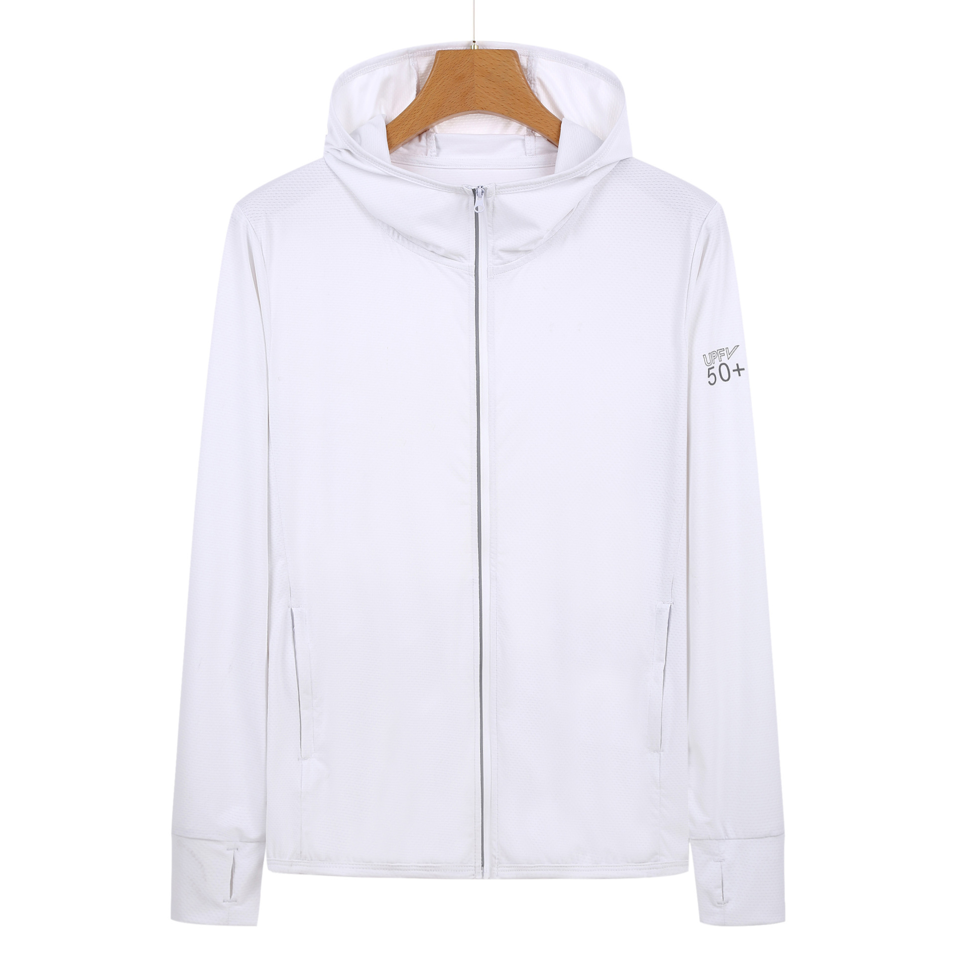 V888-ELOSUNG19264-202502241110-00 L White Long Sleeve UV Protection Summer Breathable Knitted Ice Silk Outdoor Sun Protection Clothing - Unisex Thin Sunscreen Shirt - Image 1