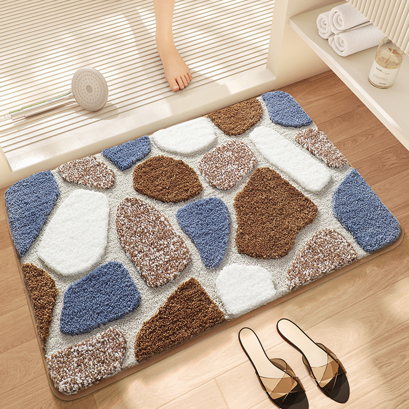 V888-ELOSUNG19374-202502261710-00 Blue Stone Bath Mat - Super Absorbent, Non-Slip Bathroom Floor Mat - 50x80cm - Image 1
