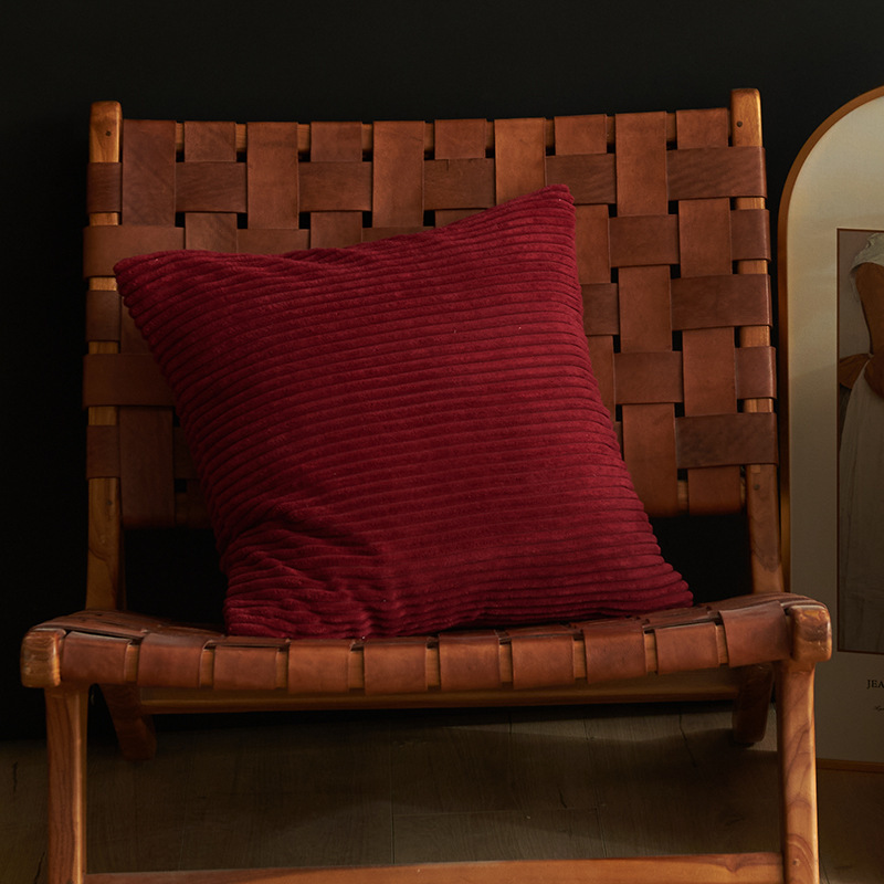 V888-ELOSUNG19403-202502281108-00 Burgundy Set of 4 Corduroy Pillow Covers - Solid Color Minimalist Throw Cushion Covers - 45x45cm (Pillow Inserts are NOT Included) - Image 1