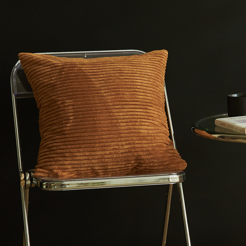 V888-ELOSUNG19422-202502281111-00 Middle Brown Set of 4 Corduroy Pillow Covers - Solid Color Minimalist Throw Cushion Covers - 45x45cm (Pillow Inserts are NOT Included) - Image 1