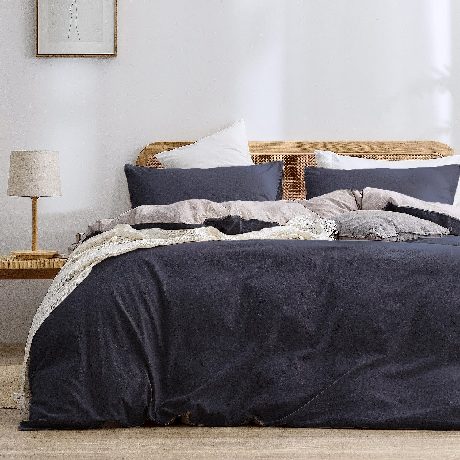 V888-ELOSUNG19461-202503030941-00 Iris Blue 1.8m (Duvet Cover 180*220cm) Luxurious Soft Brushed Microfiber 4-Piece Bedding Set - Pure Color Double Bed Duvet Cover with Fitted Sheet - Image 1