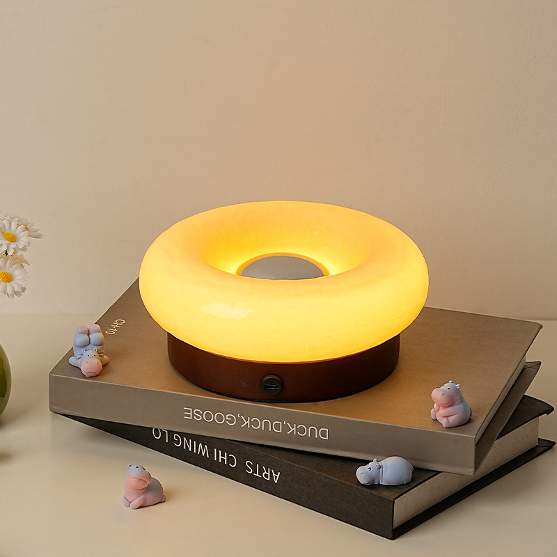 V888-ELOSUNG19494-202503041232-00 Yellow Donut Table Lamp - Rechargeable Touch Control LED - Image 1