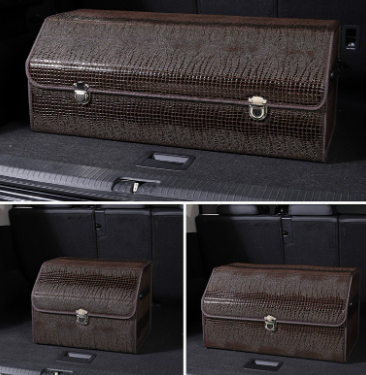 V888-ELOSUNG19575-202503071623-00 Extra Large Crocodile Print Brown Foldable Car Trunk Storage Box - Large Capacity Insertable Rear Organizer - Image 1