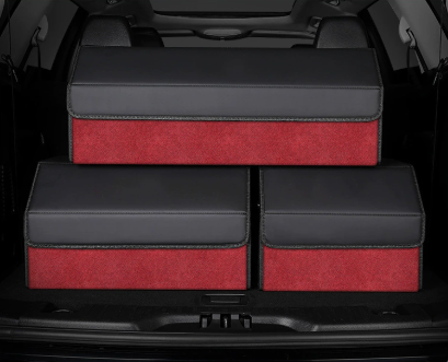 V888-ELOSUNG19581-202503071650-00 Extra Large Tumbled Leather Red Foldable Car Trunk Storage Box - Large Capacity Insertable Rear Organizer - Image 1