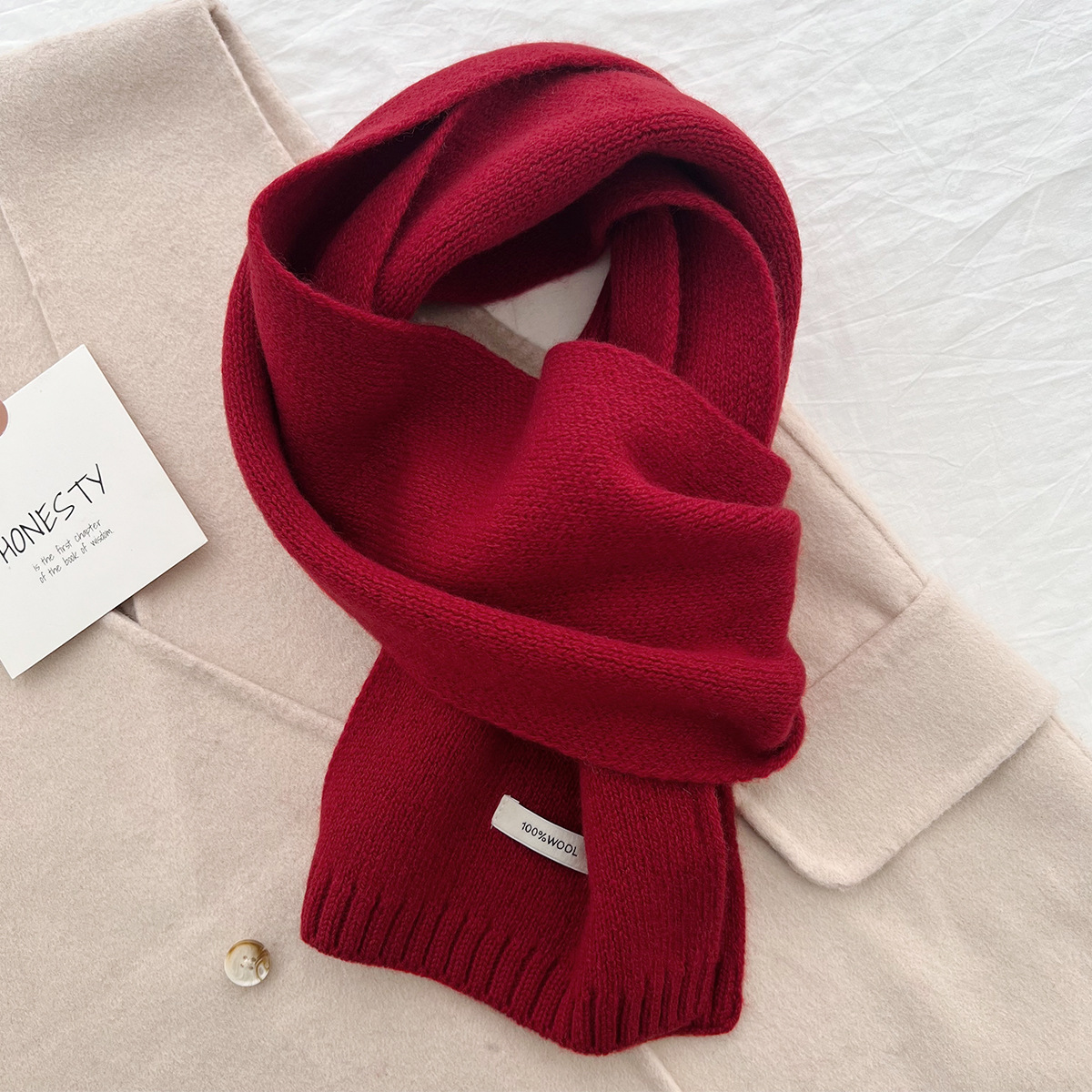 V888-ELOSUNG19606-202503111231-00 Red Luxurious 100% Wool Scarf for Women and Men - Soft, Warm, and Stylish - Image 1