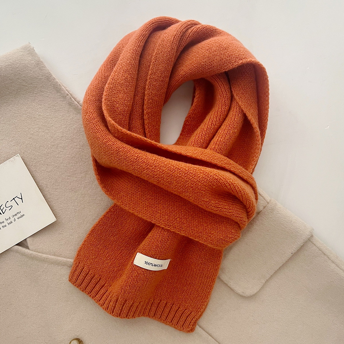 V888-ELOSUNG19621-202503111259-00 Orange Luxurious 100% Wool Scarf for Women and Men - Soft, Warm, and Stylish - Image 1
