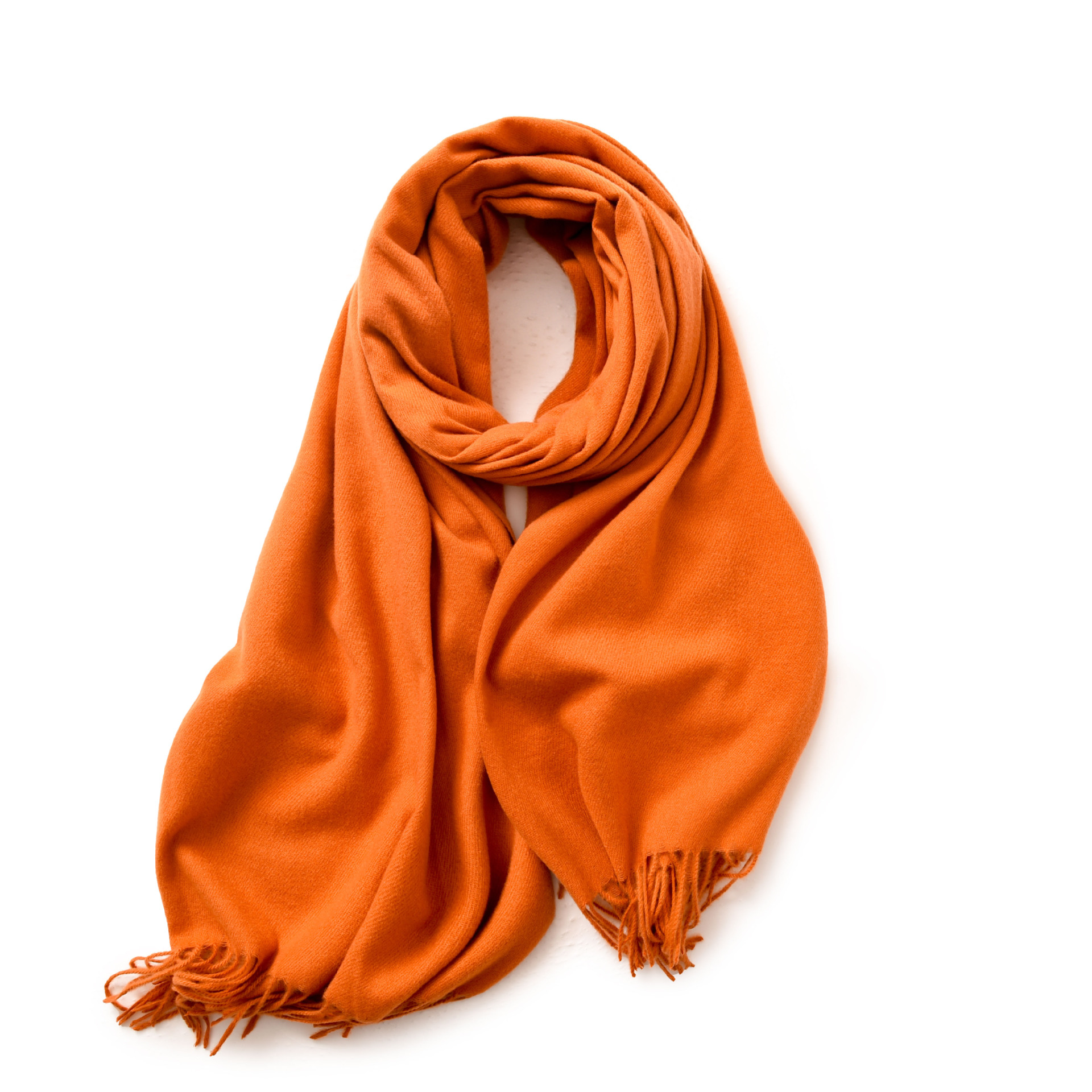 V888-ELOSUNG19639-202503111105-00 Orange Red 2 PCS Skin Red Solid Color Scarf Shawl with Tassels - Warm Korean Style Wrap (180cm x 70cm) - Image 1