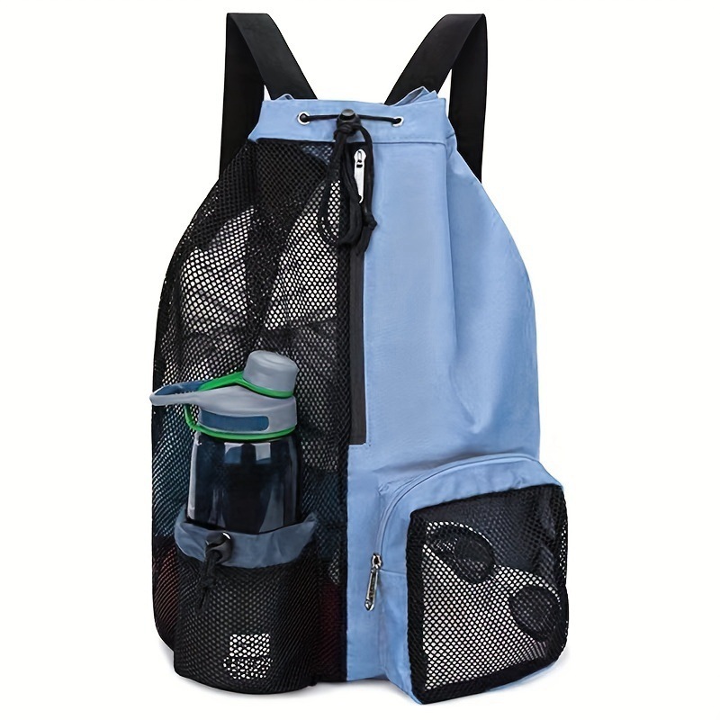 V888-ELOSUNG19872-202503181052-00 Blue Mesh Drawstring Swim Backpack with Wet Bag - Durable Beach Gym Bag for Wet Gear - Image 1