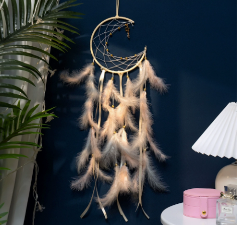 V888-ELOSUNG19911-202503211538-00 Light Yellow 2 PCS Mystic Moon Dreamcatcher Wind Chime Pendant - Elegant Lunar Design with Soothing Tones - Image 1