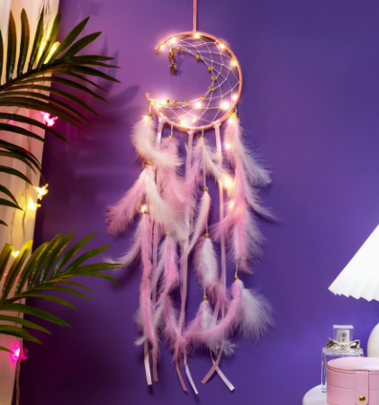 V888-ELOSUNG19914-202503211542-00 Pink With light 2 PCS Mystic Moon Dreamcatcher Wind Chime Pendant - Elegant Lunar Design with Soothing Tones - Image 1