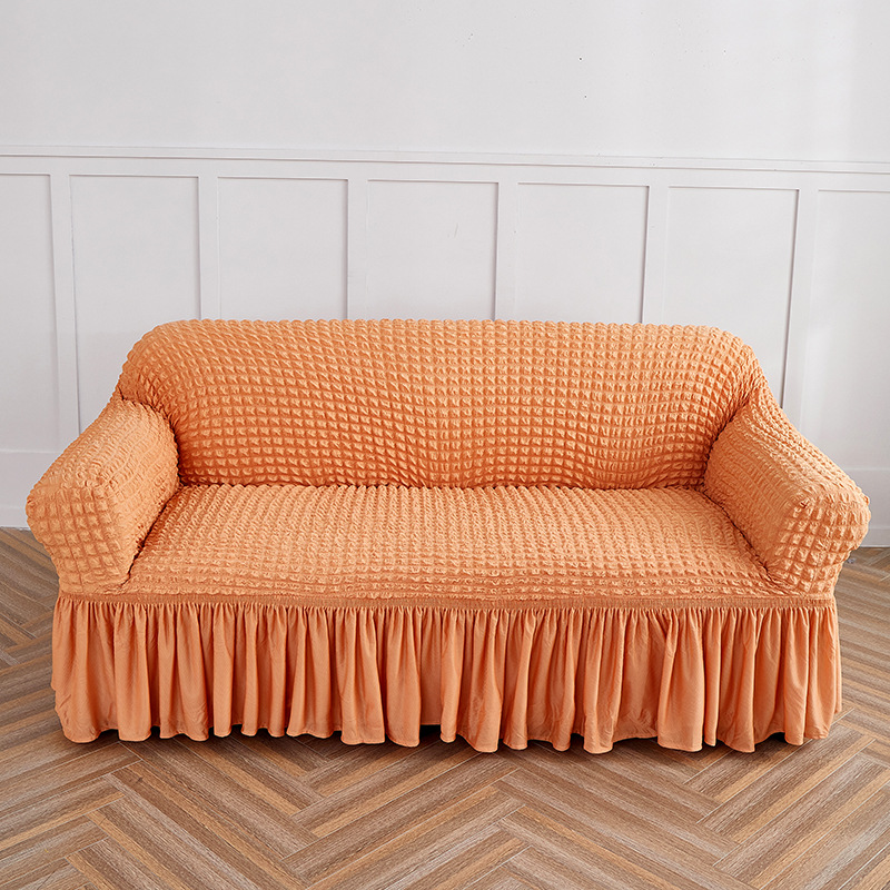 V888-ELOSUNG19935-202503211808-00 Orange Single Sofa Bubble Gauze Sofa Cover with Skirt - Full Elastic Dustproof Single Seater 90-140cm - Image 1