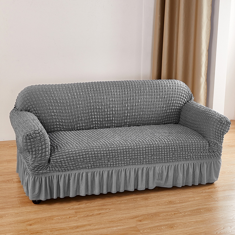 V888-ELOSUNG19941-202503211810-00 Silver-grey Single Sofa Bubble Gauze Sofa Cover with Skirt - Full Elastic Dustproof Single Seater 90-140cm - Image 1