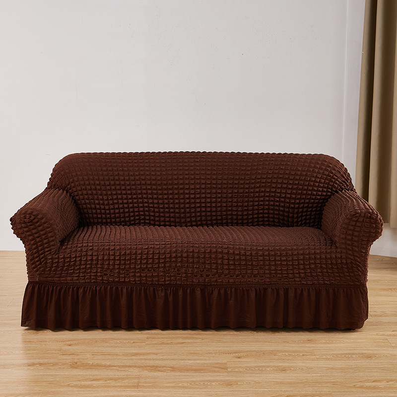 V888-ELOSUNG19942-202503211812-00 Dark-coffee Single Sofa Bubble Gauze Sofa Cover with Skirt - Full Elastic Dustproof Single Seater 90-140cm - Image 1