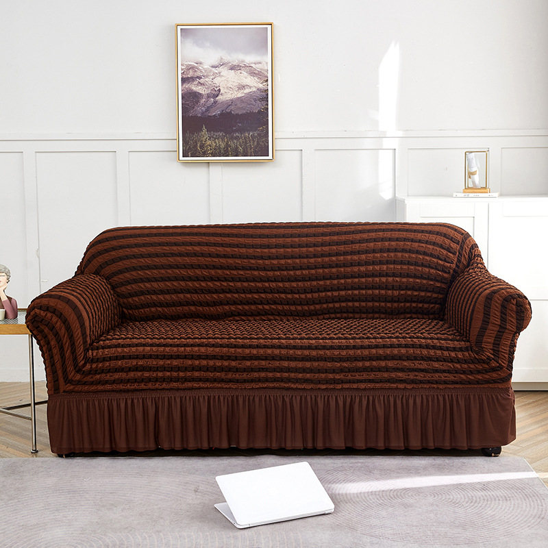 V888-ELOSUNG19946-202503211813-00 Light-coffee and Dark-coffee Single Sofa Bubble Gauze Sofa Cover with Skirt - Full Elastic Dustproof Single Seater 90-140cm - Image 1