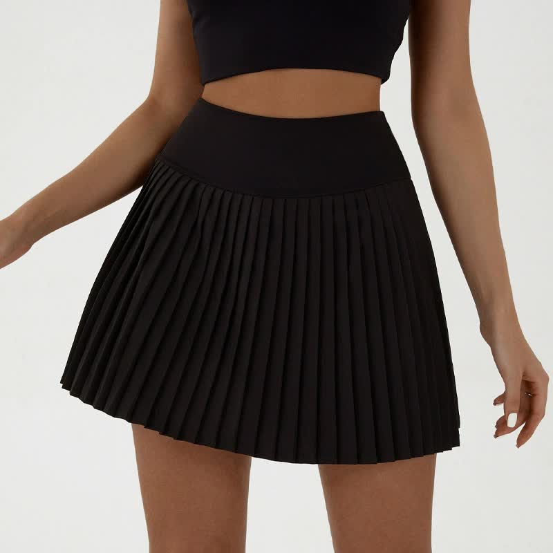 V888-ELOSUNG20052-224499-00 High waist black pleated skirt | built-in shorts to prevent exposure - suitable for yoga, badminton and golf Size S - Image 1