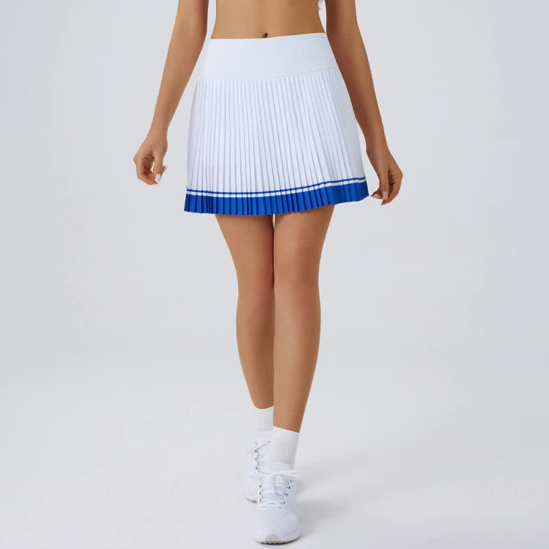 V888-ELOSUNG20066-224296-00 High waist Blue and White pleated skirt | built-in shorts to prevent exposure - suitable for yoga, badminton and golf Size XS - Image 1