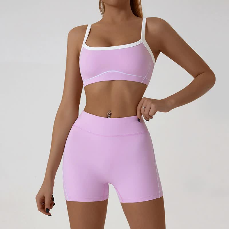 V888-ELOSUNG20079-224411-00 Pink Sporty Yoga Set with Contrast Spaghetti Straps - Slim Fit Outdoor Fitness Wear - Size S - Image 1