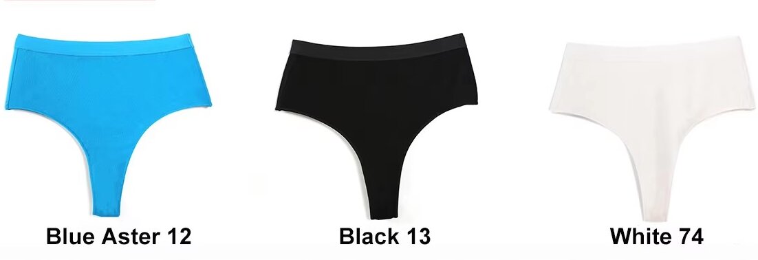 V888-ELOSUNG20137-224728-00 3 pcs(White+Black+Blue Aster) High-Waisted Solid Color Cotton Comfort Plus Size Tummy Control Thong Panties for Women – Size L - Image 1