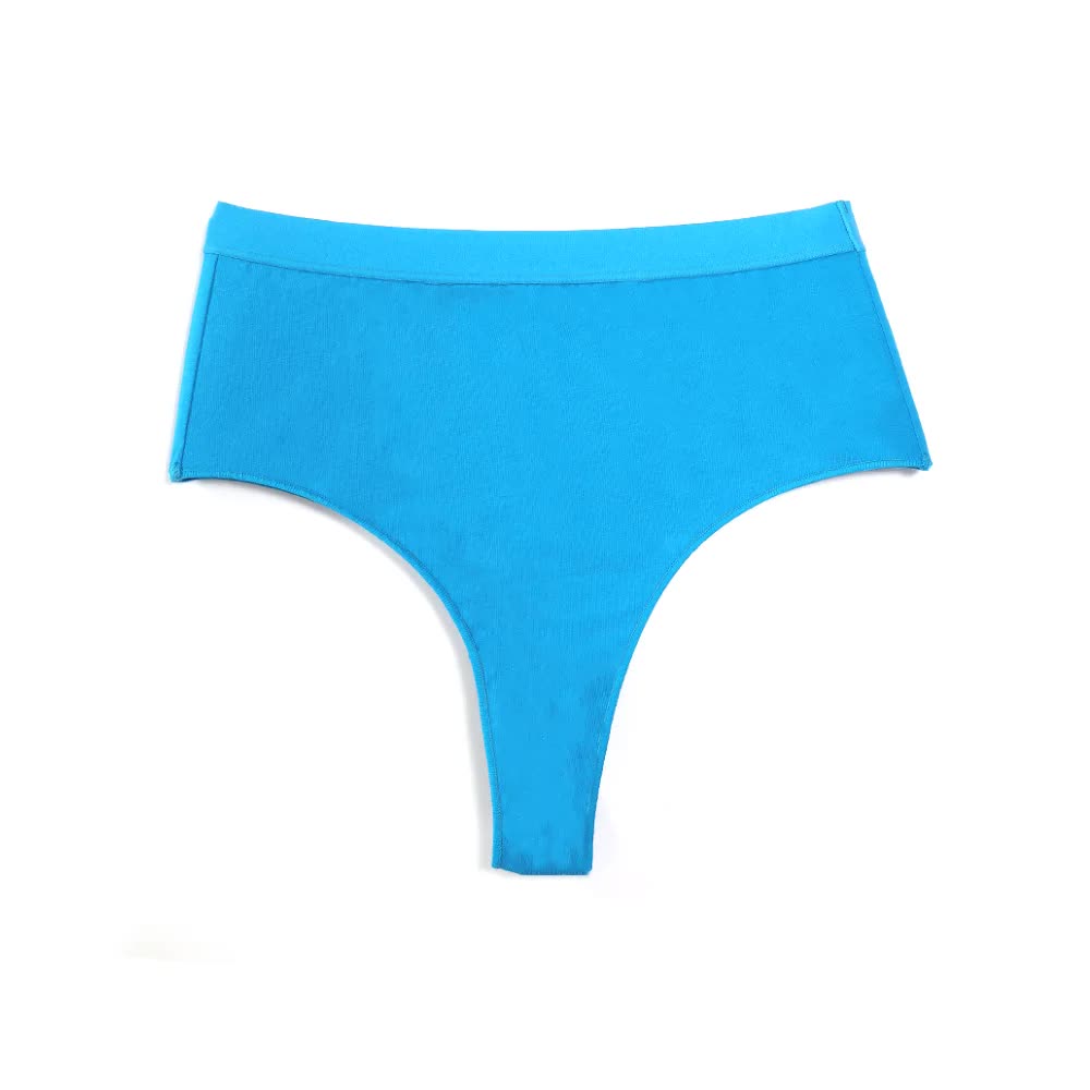 V888-ELOSUNG20144-224757-00 3 pcs Blue Aster High-Waisted Solid Color Cotton Comfort Plus Size Tummy Control Thong Panties for Women - Size M - Image 1