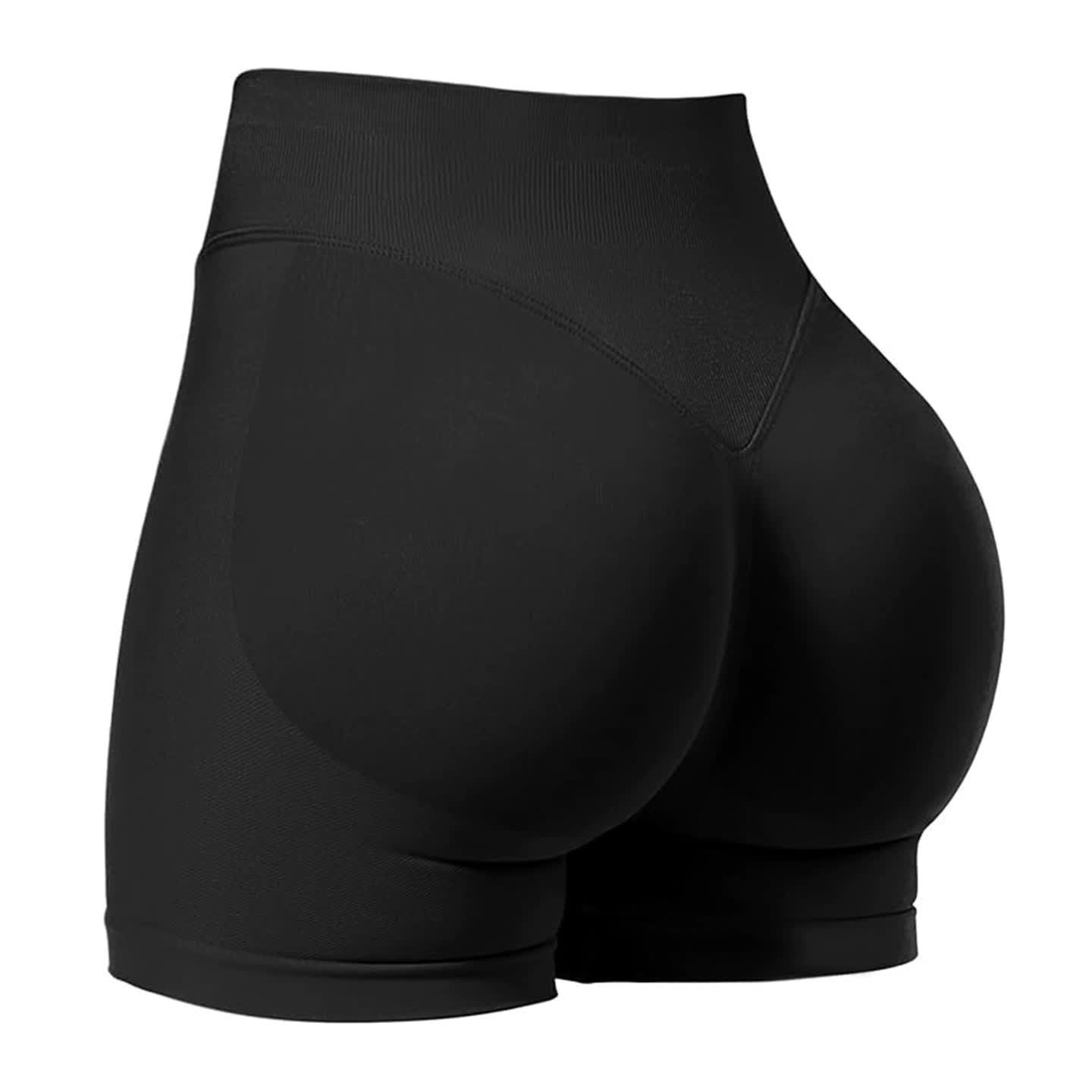 V888-ELOSUNG20193-224451-00 Black High-Waisted Yoga Shorts for Women, Butt-Lifting Fitness Running Shorts, Sports Leggings for Workout, Size XL - Image 1