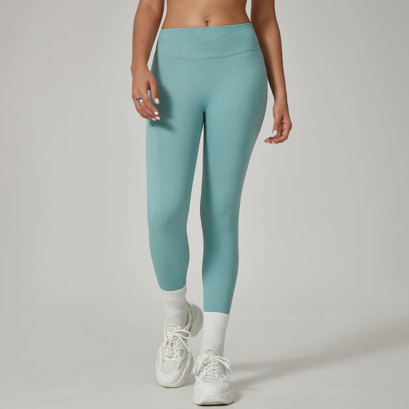 V888-ELOSUNG20259-226002-00 Light Blue High-Waisted Butt Lift Yoga Pants for Women - Peach Hip Design, Full-Length Leggings, Workout and Fitness Activewear size L - Image 1