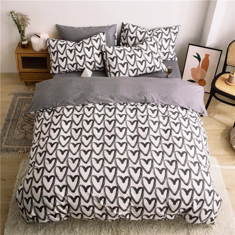 V888-ELOSUNG20315-225804-00 Love patternt Three-Piece Bedding Set - Comfortable Polyester with Adjustable Corner Straps (Quilt Cover 265*230CM + Pillowcase 51*76CM*2) - Image 1