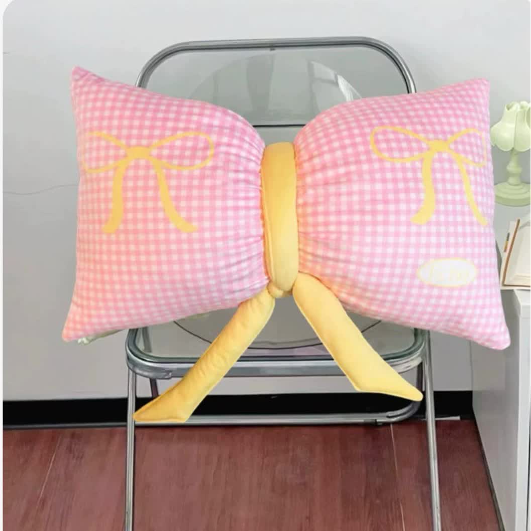 V888-ELOSUNG20323-225877-00 Pink Cute Butterfly Knot Pillow | Soft Bed & Seat Cushion, Decorative Throw Pillow for Home & Car 65x40cm - Image 1