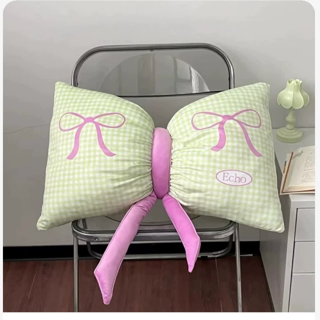 V888-ELOSUNG20324-225885-00 Green Cute Butterfly Knot Pillow | Soft Bed & Seat Cushion, Decorative Throw Pillow for Home & Car 65x40cm - Image 1