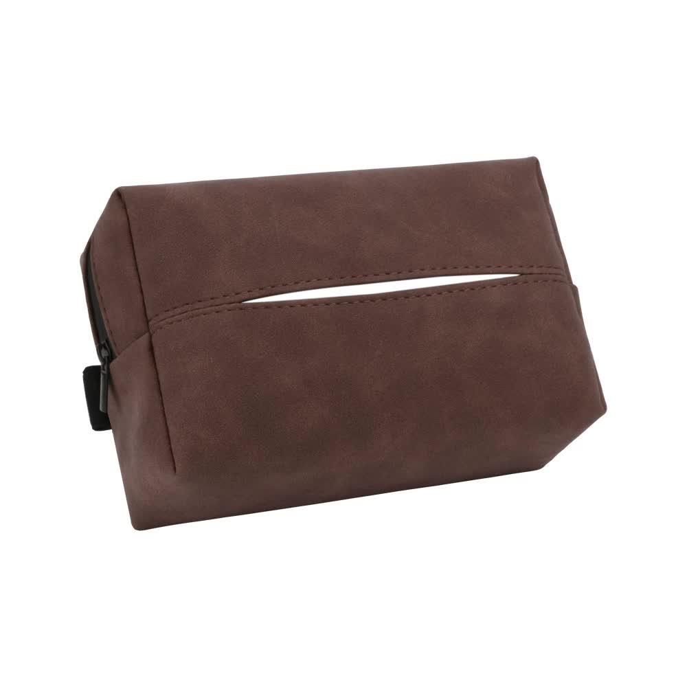 V888-ELOSUNG20383-226778-00 2 pcs Brown Stylish Car Tissue Box for Seat Back - Car Interior Tissue Pack for Seat Back, Armrest Box, Sun Visor 18.5x12.5x7cm - Image 1