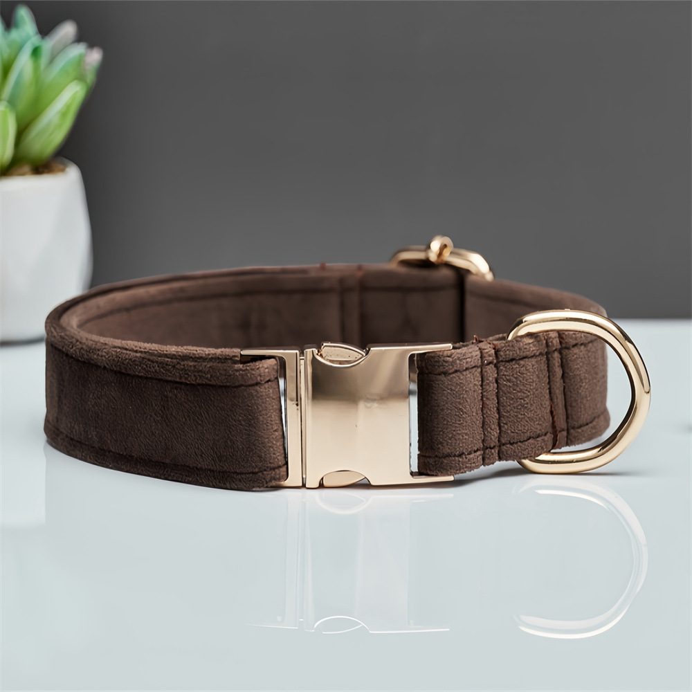 V888-ELOSUNG20394-227242-00 Dark Brown Durable Dog Collar with Metal Buckle - Adjustable Nylon Pet Collar for Small to Large Dogs Size L - Image 1