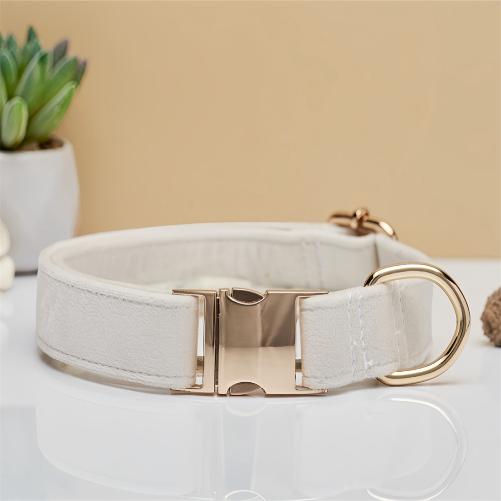 V888-ELOSUNG20406-227254-00 Beige Durable Dog Collar with Metal Buckle - Adjustable Nylon Pet Collar for Small to Large Dogs Size L - Image 1