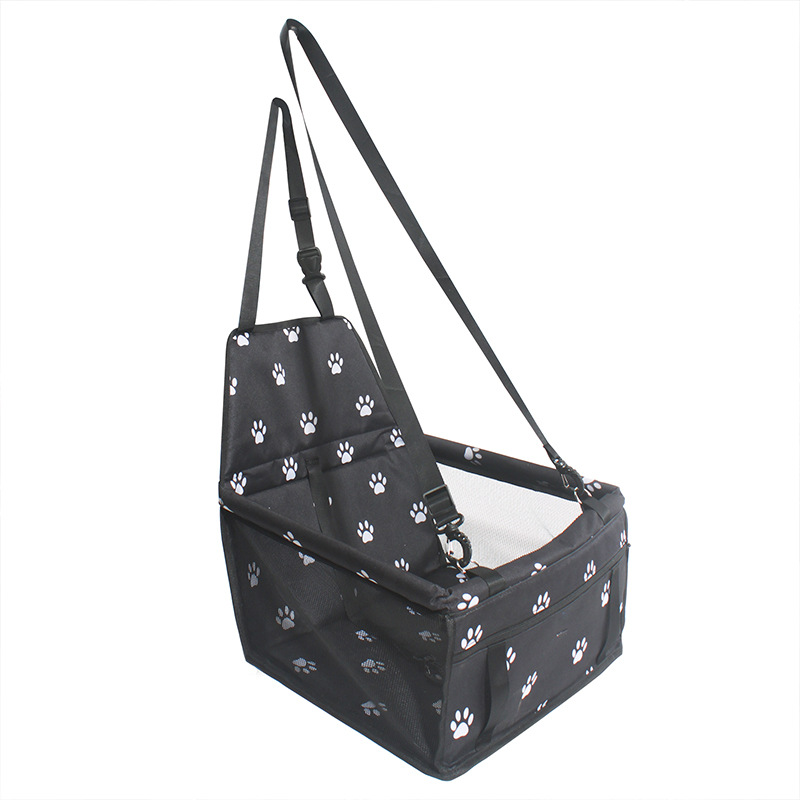 V888-ELOSUNG20435-227225-00 Black footprints Portable Pet Car Seat for Dogs and Cats - Adjustable Car Seat Cover, Pet Travel Car Carrier with Safety Belt - Image 1