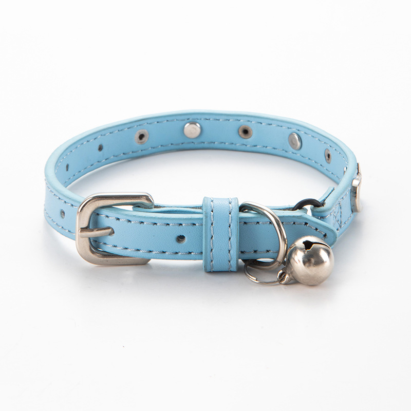 V888-ELOSUNG20458-202502241506-00 3 pcs Light blue Stylish PU Leather Pet Collar - Anti-Loss, Puppy Bell, Star & Moon Design Width 1.2cm Total Length 35cm - Image 1