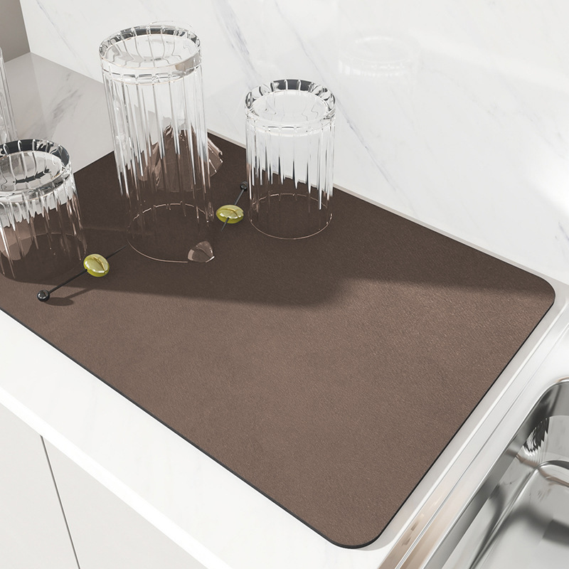 V888-ELOSUNG20494-202502241053-00 2 PCS Brown Kitchen Drying Mat - Super Absorbent Dish & Cup Drainer Pad 30x40cm - Image 1