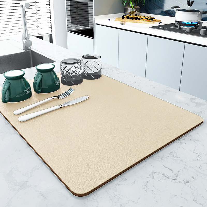 V888-ELOSUNG20497-202502241105-00 2 PCS Beige Kitchen Drying Mat - Super Absorbent Dish & Cup Drainer Pad 30x40cm - Image 1