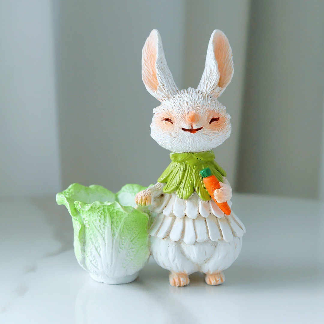 V888-ELOSUNG20550-202502251020-00 Green Bunny with Bucket Whimsical Bunny Garden Decor - Easter Flower Pot Statue - Image 1
