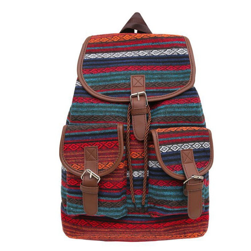 V888-ELOSUNG20551-202502251010-00 Red Stripes Boho Pattern Backpack - Stylish Casual Backpack for Everyday - Image 1