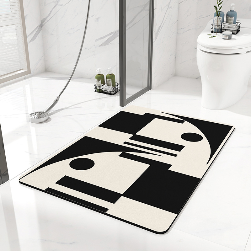 V888-ELOSUNG20667-202502271207-00 Black and white geometric pattern Quick-Dry Absorbent Non-Slip Bath Rug for Bathroom, Kitchen & Entryway 45x70cm - Image 1