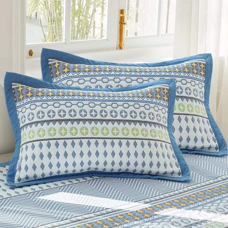 V888-ELOSUNG20676-202502281051-00 Blue rhombus Soft Cotton Gauze Pillowcase Set - Breathable, Non-slip, Extra Large (Pillow Core Not Included)56x80cm - Image 1