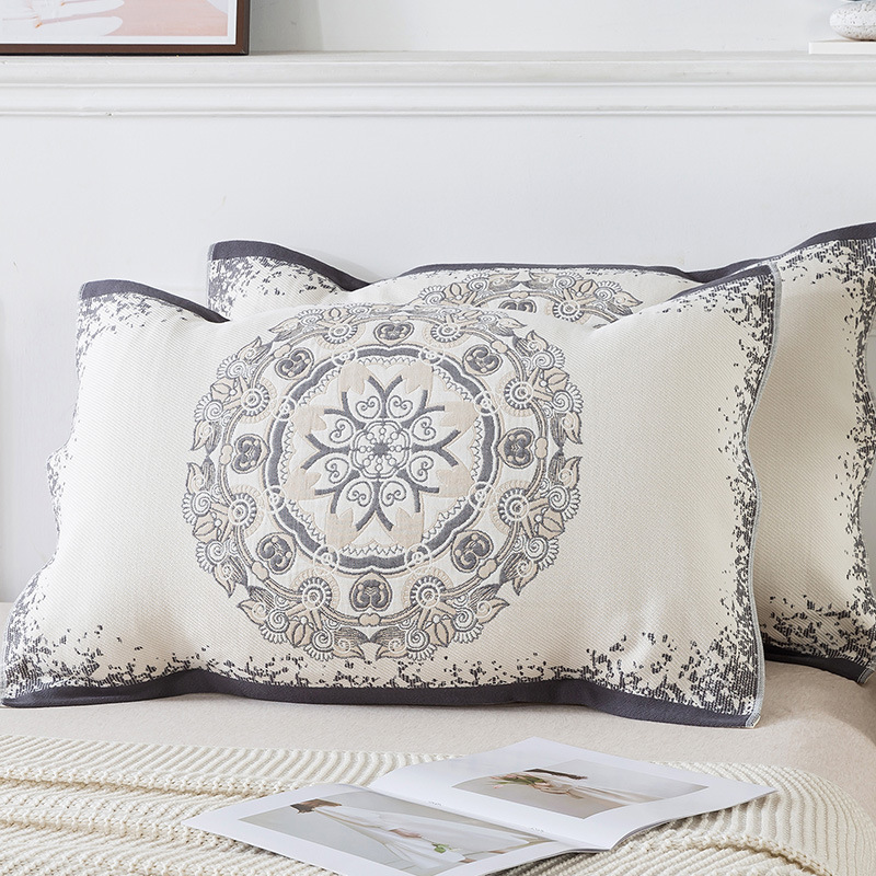 V888-ELOSUNG20691-202502281115-00 Pair of Gray Circular Pattern Tied Cotton Gauze Pillow Cover - Secure Fit, Premium Comfort (Insert Not Included) - Image 1