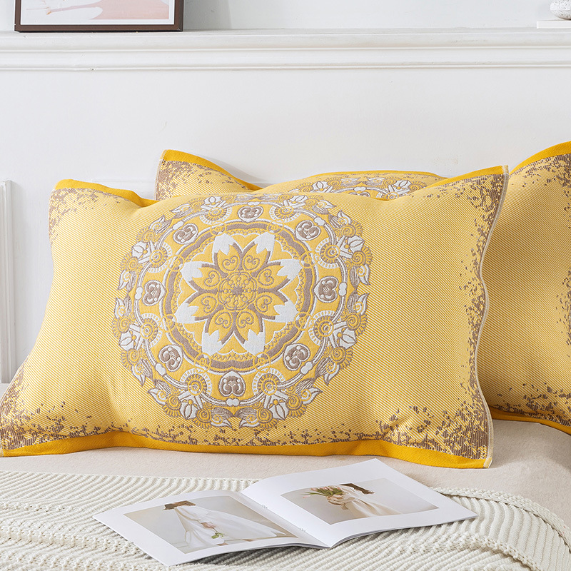 V888-ELOSUNG20692-202502281115-00 Pair of Yellow Circular Pattern Tied Cotton Gauze Pillow Cover - Secure Fit, Premium Comfort (Insert Not Included) - Image 1