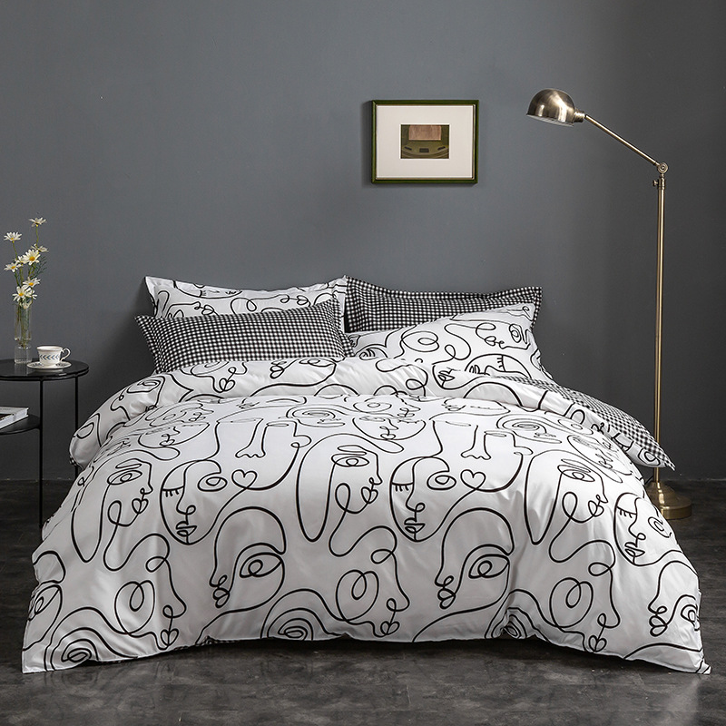 V888-ELOSUNG20746-202503031011-00 White graffiti Duvet Cover - 3 Piece Bedding Set (with Corner Ties)Quilt cover 230cm x 230cm, pillowcase 51 x 92cm - Image 1