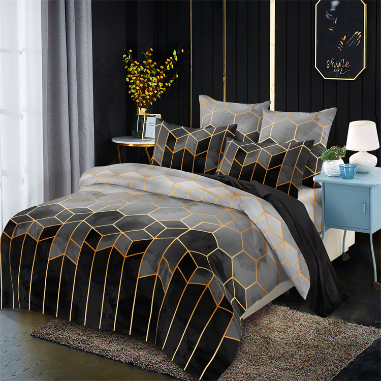 V888-ELOSUNG20763-202503030953-00 Geometric Print Duvet Cover - 3 Piece Grey Ombre Bedding Set Quilt cover 230X265cm-Pillowcase 51X92cm - Image 1